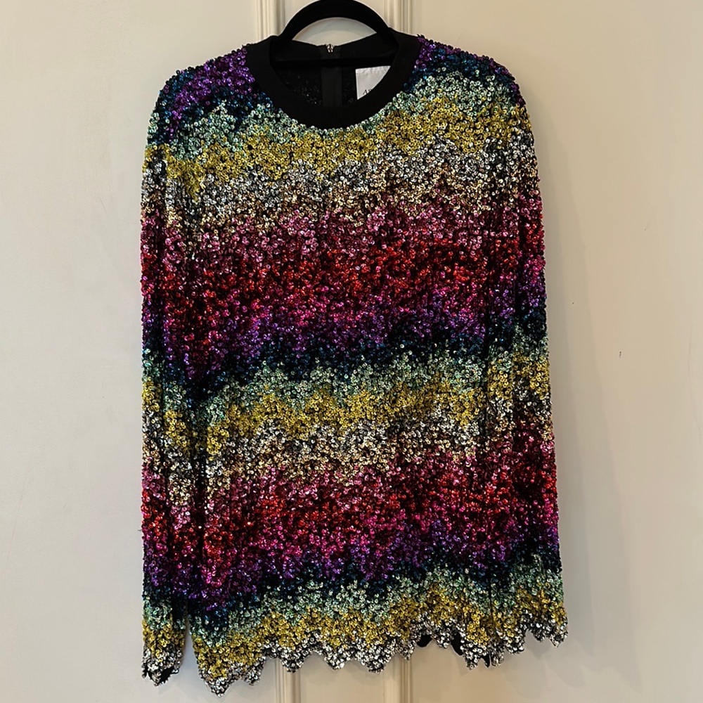 ASHISH sequin scalloped long sleeve top